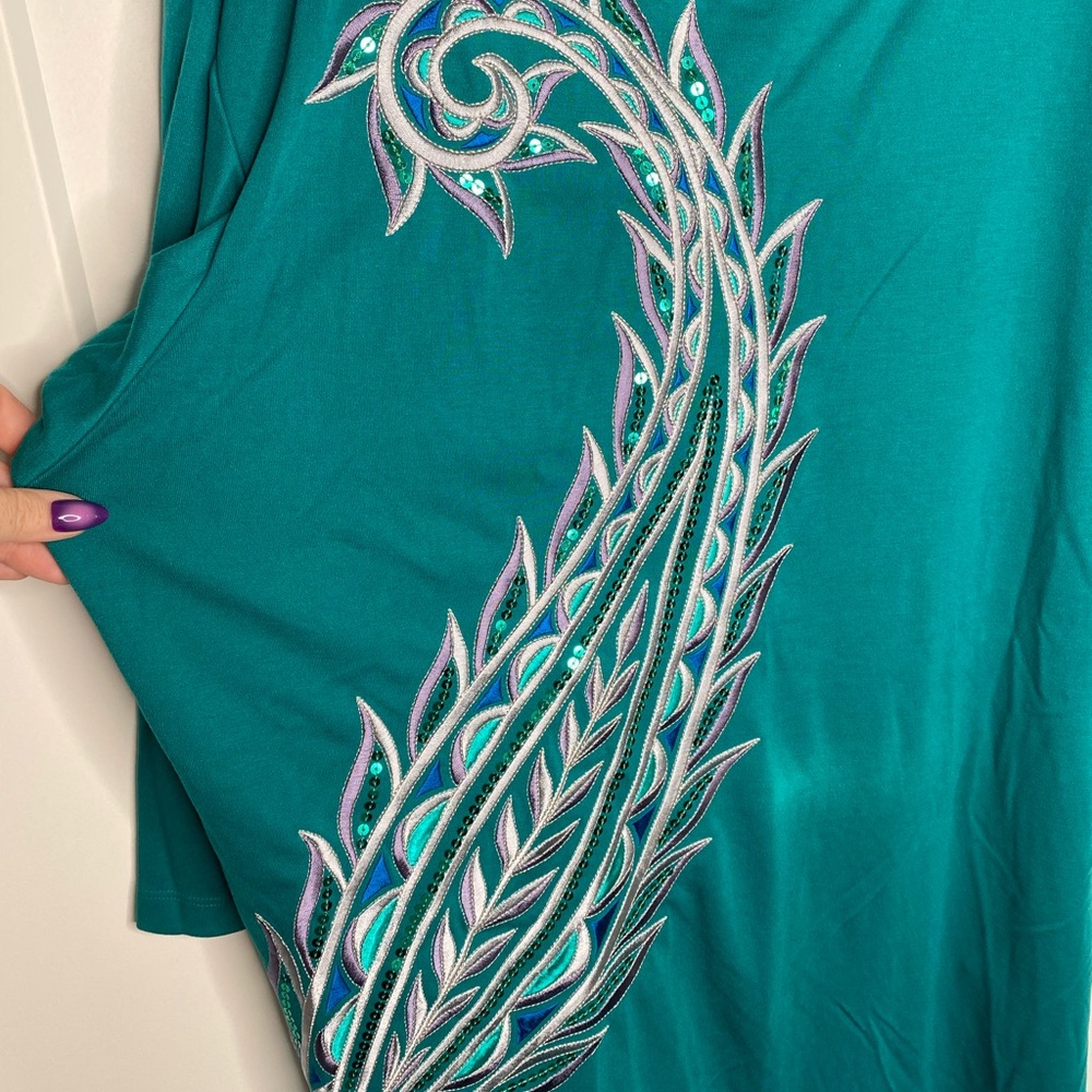Bob Mackie NWT Paisley Sequin Embroidered Blouse Women’s Plus Size 2X - Picture 4 of 7